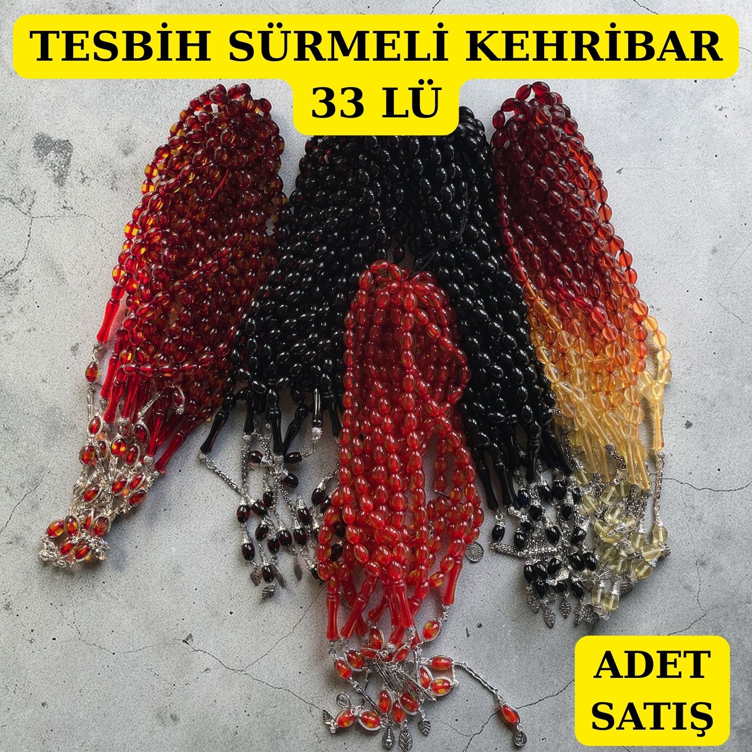 DRG TESBİH SÜRMELİ TOZ KEHRİBAR 33 LÜ ADET SATIŞ