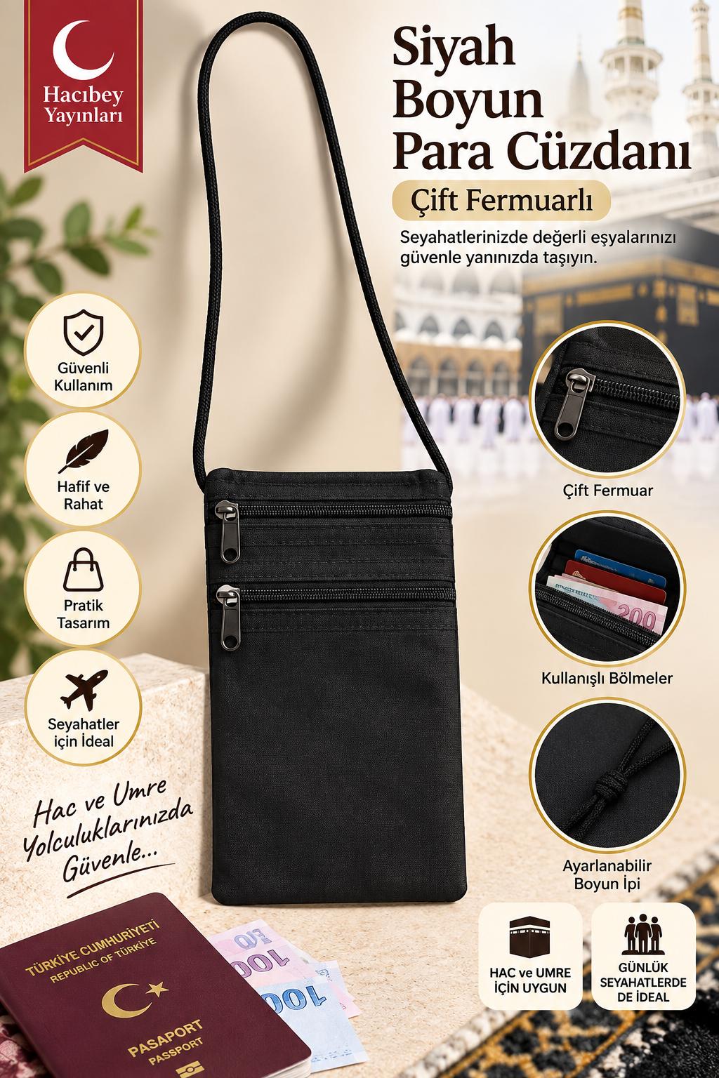 BRZ BOYUN PARA KESESİ ÇİFT FERMUARLI SİYAH