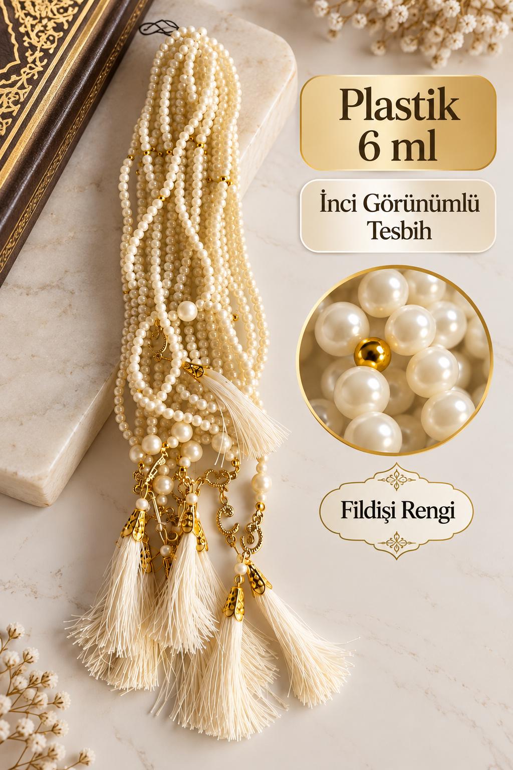 BRK PLASTİK 6 MM İNCİ GÖRÜNÜMLÜ TESBİH FİLDİŞİ RENK (DESTE SATIŞ) 