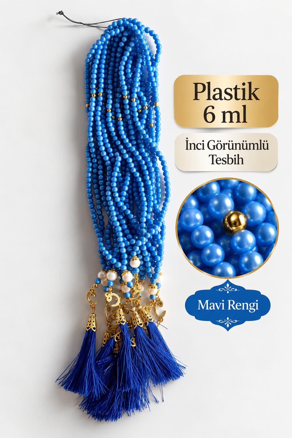BRK PLASTİK 6 MM İNCİ GÖRÜNÜMLÜ TESBİH MAVİ RENK (DESTE SATIŞ) 