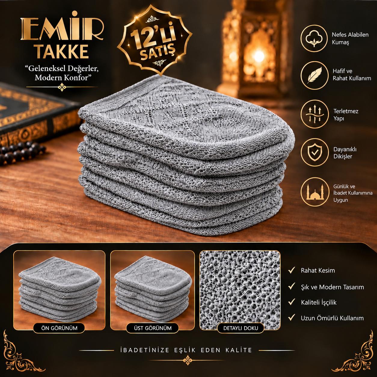 BRZ EMİR TAKKE GRİ 12 Lİ