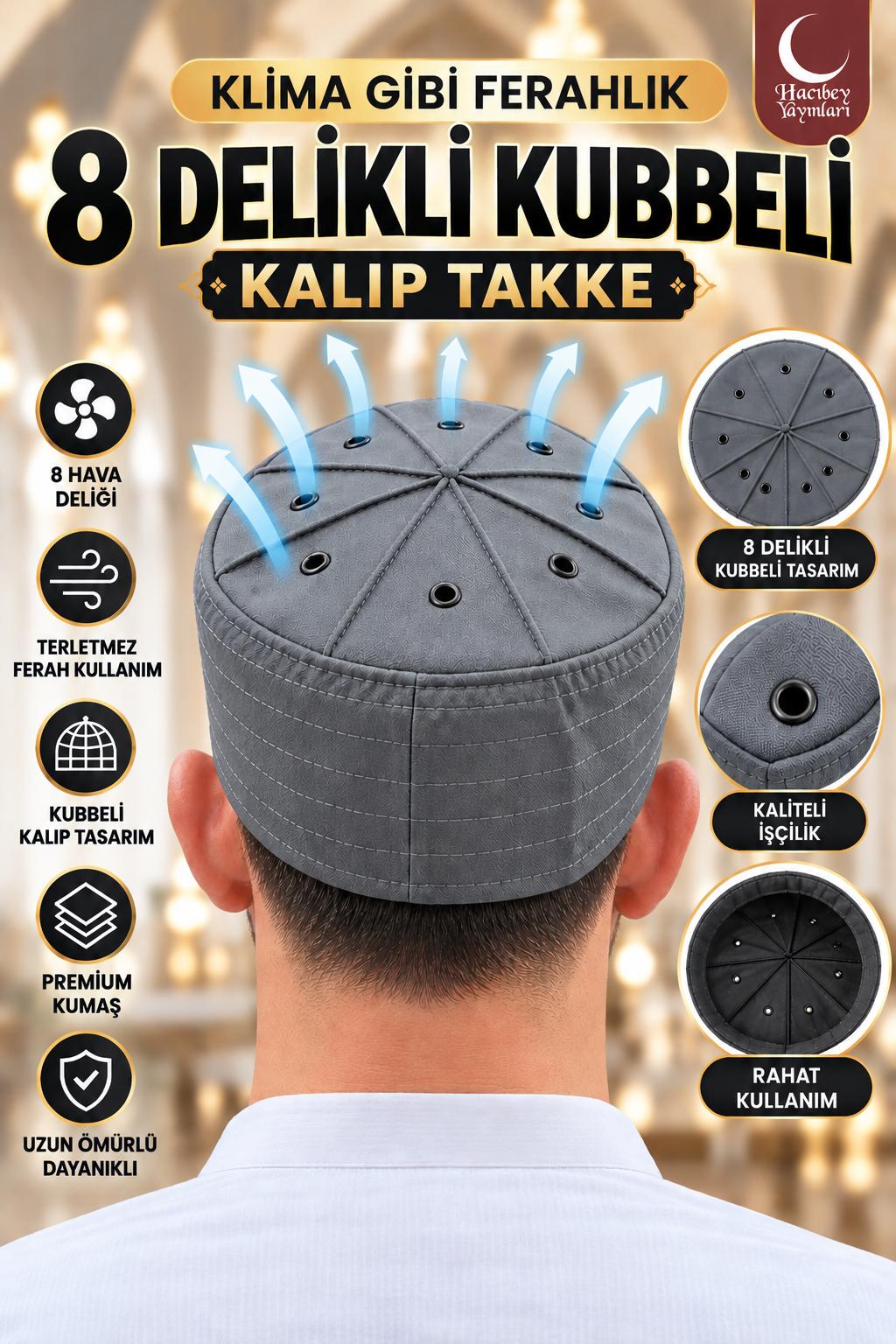 AD KUBBELİ 8 DELİKLİ KALIP TAKKE 56 NUMARA GRİ RENK ADET SATIŞ