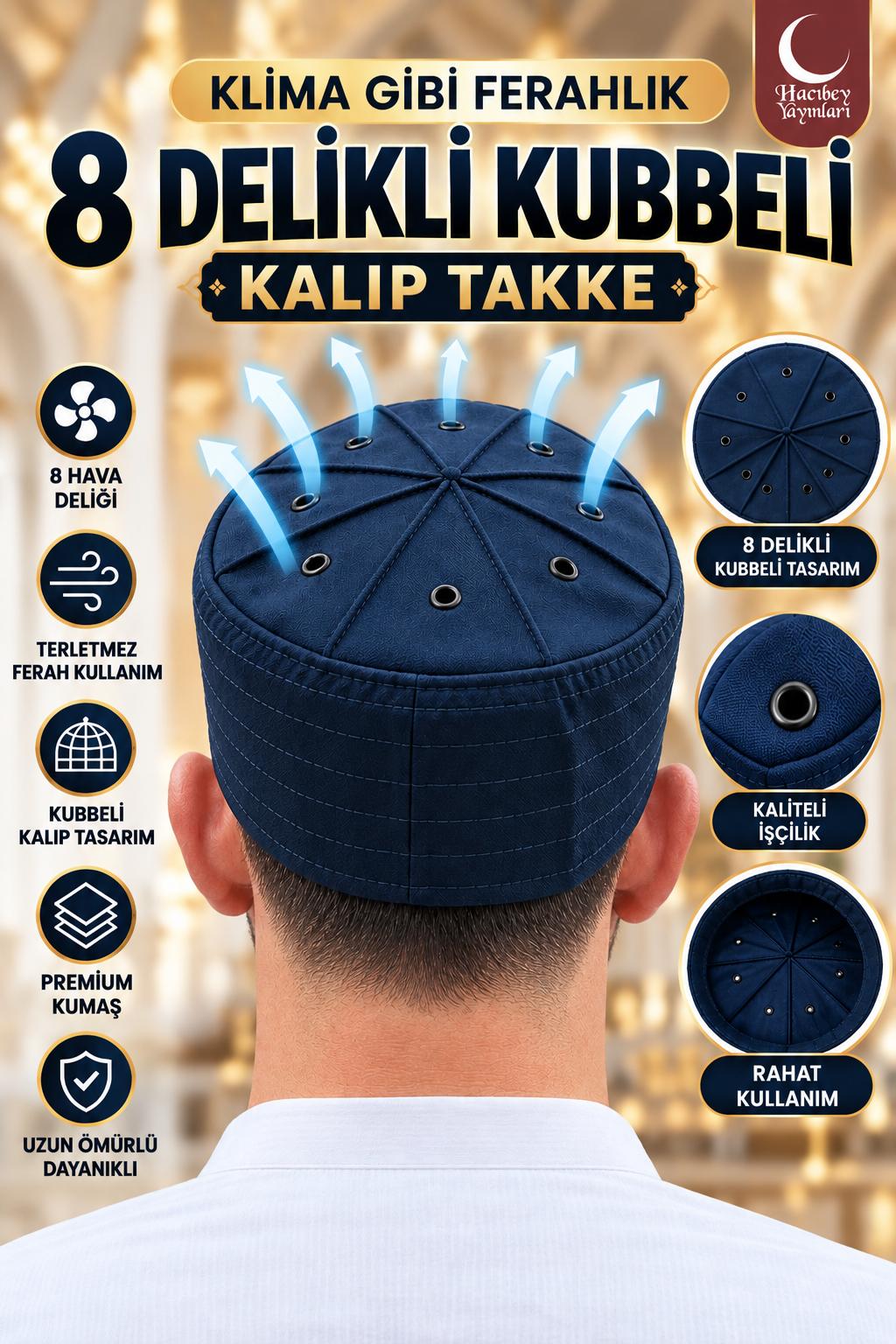 AD KUBBELİ 8 DELİKLİ KALIP TAKKE 59 NUMARA LACİVERT RENK ADET SATIŞ