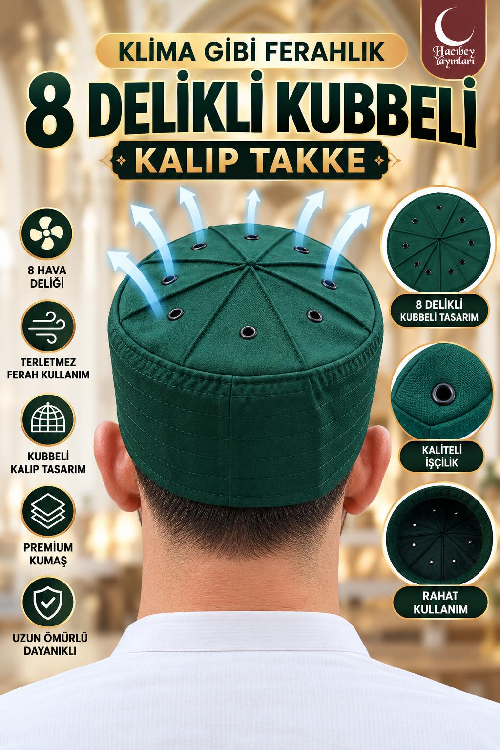 AD KUBBELİ 8 DELİKLİ KALIP TAKKE 58 NUMARA YEŞİL RENK ADET SATIŞ