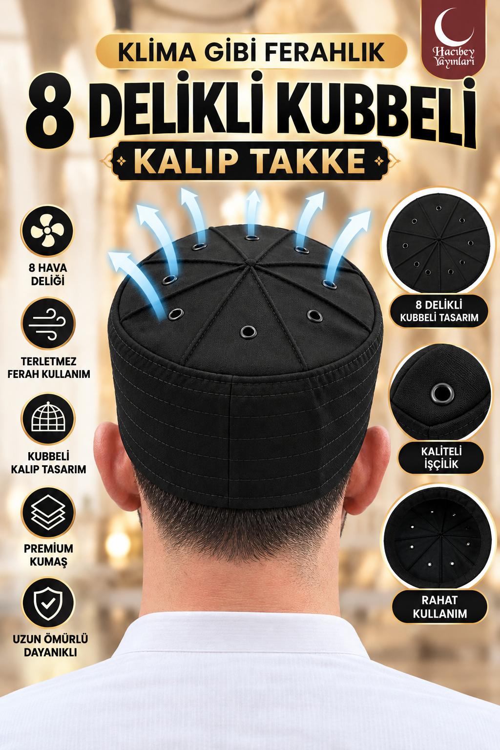 AD KUBBELİ 8 DELİKLİ KALIP TAKKE 59 NUMARA SİYAH RENK ADET SATIŞ