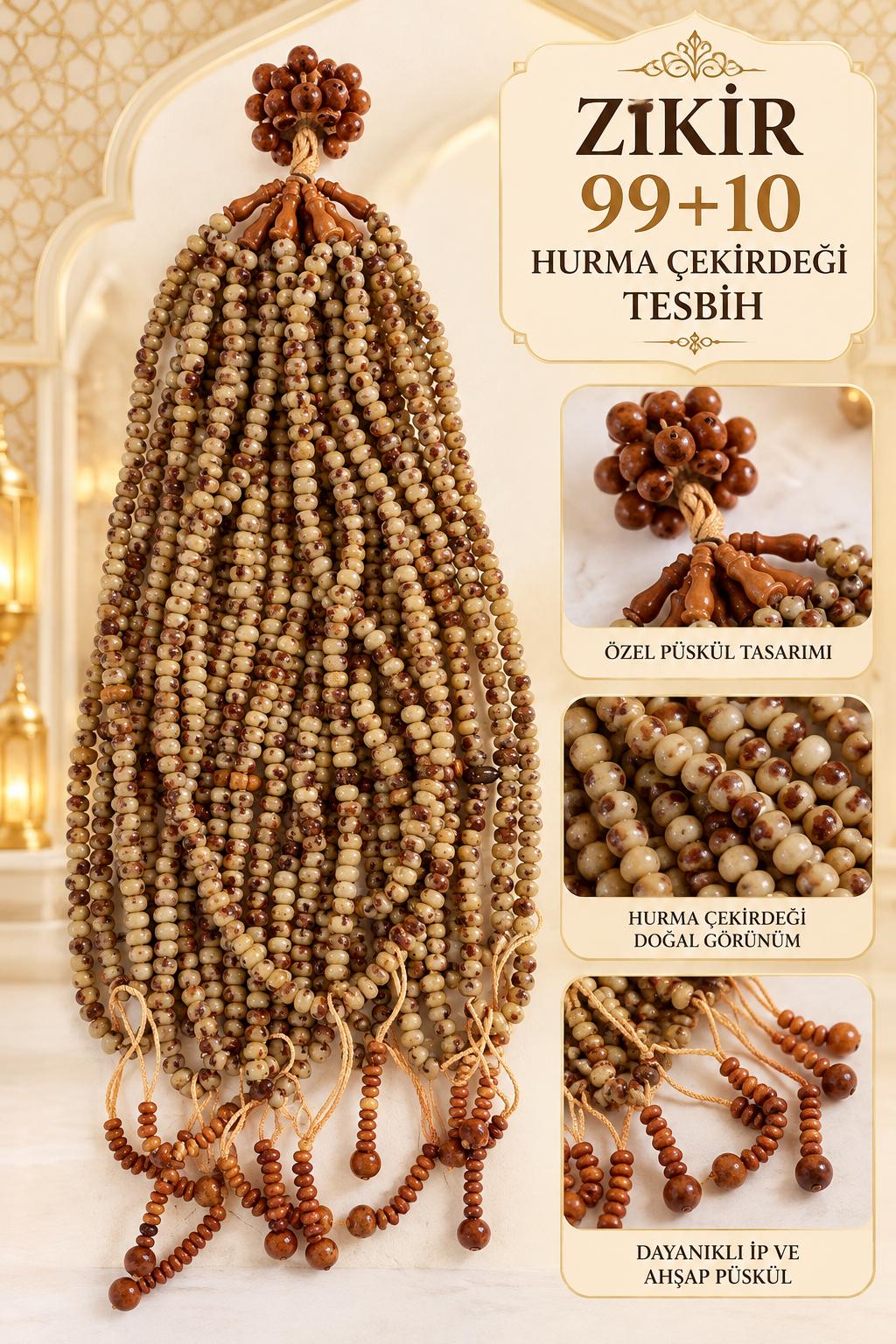 ŞM ZİKİR 99+10 HURMA ÇEKİRDEĞİ TESBİH (DÜZİNE SATIŞ)