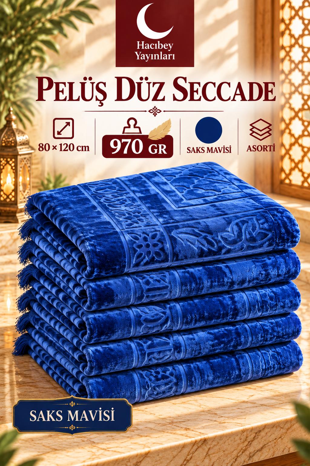 MSK PELÜŞ DÜZ SECCADE SAKS MAVİSİ 970 GR 80*120 CM