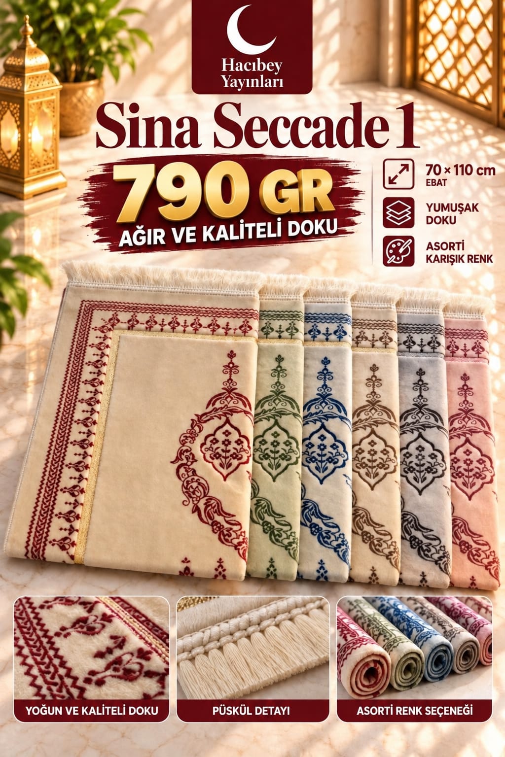 MSK SİNA SECCADE (1)  790 GR KARIŞIK RENK 70X110