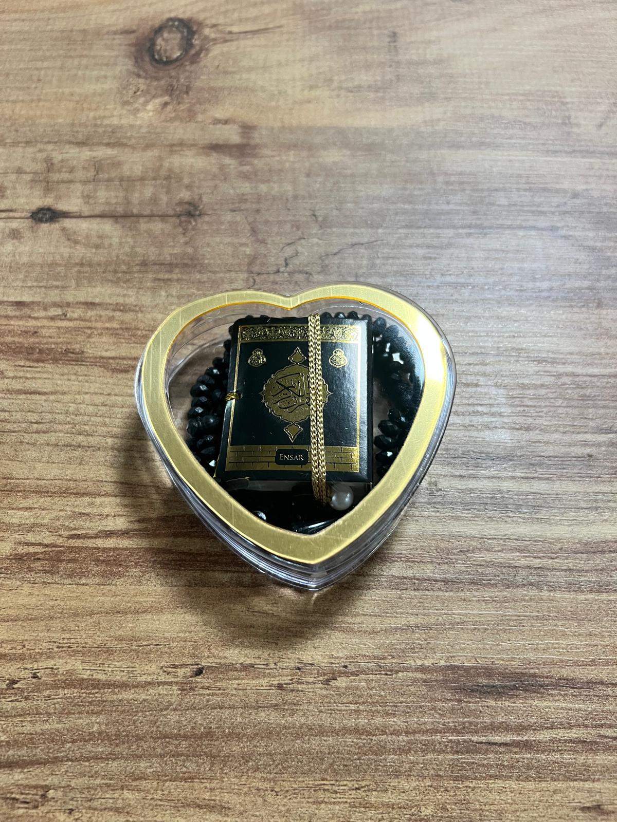 KALP PLEKSİ MİKA KUTU TESBİHLİ MİNİ KUR'AN SİYAH