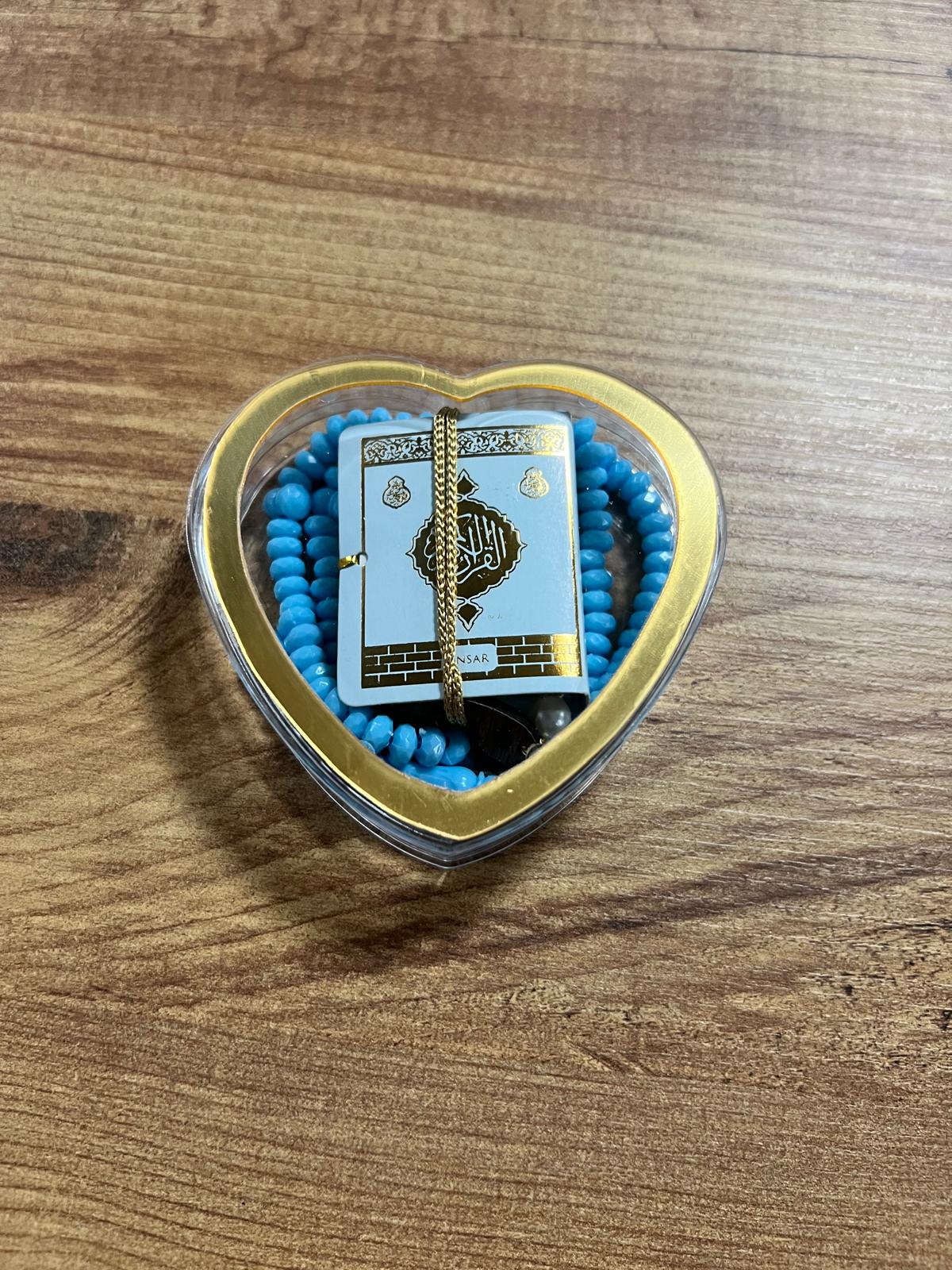 KALP PLEKSİ MİKA KUTU TESBİHLİ MİNİ KUR'AN MAVİ