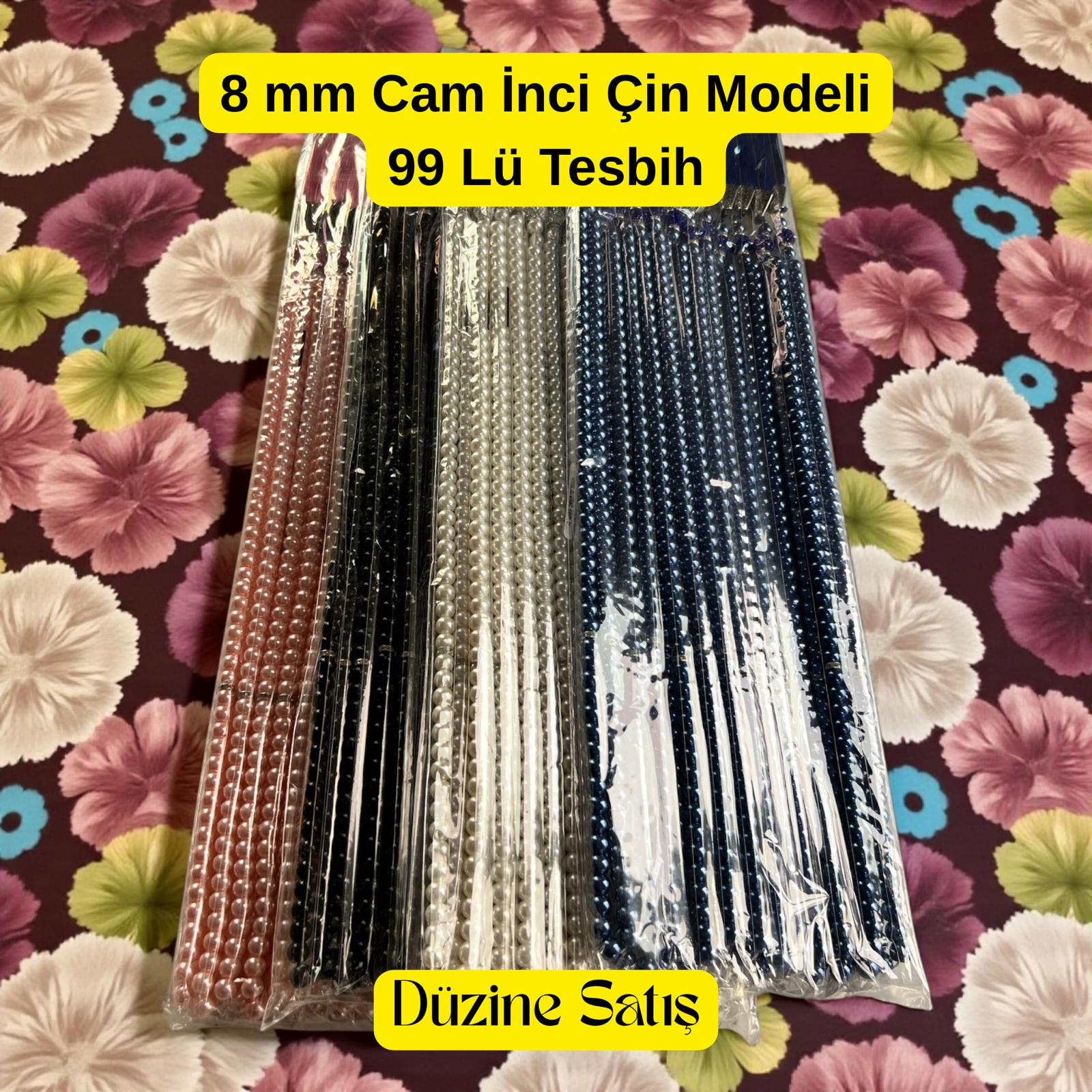 İR TESBİH 99 8 MM CAM İNCİ ÇİN MODELİ POŞET İÇİ 12 Lİ (DÜZİNE)  