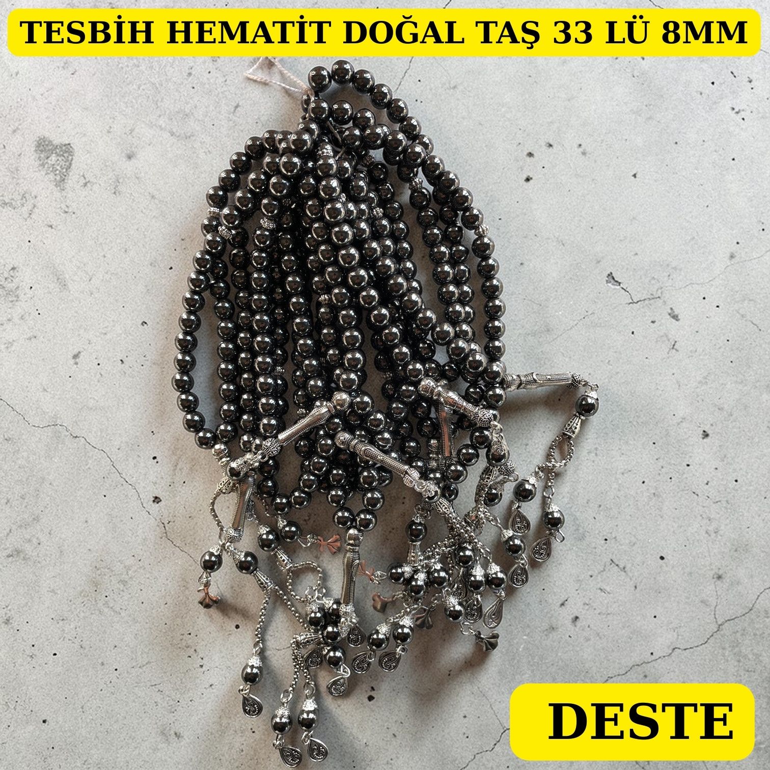 DRG TESBİH HEMATİT DOĞAL TAŞ 33 LÜ 8MM DESTE